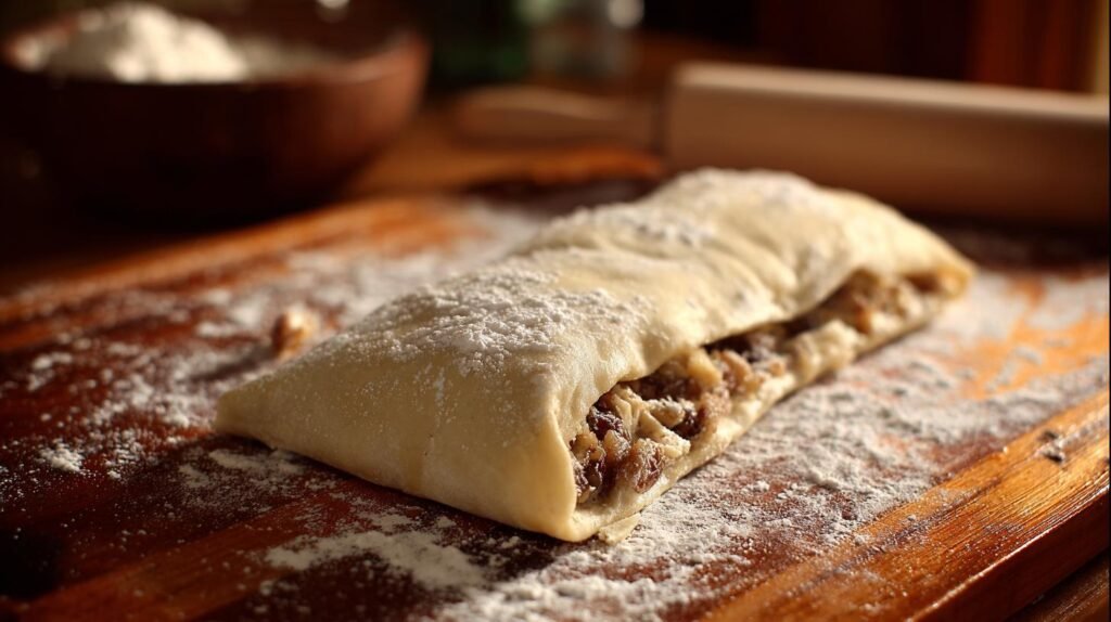 Strudel di mele e uvetta con pasta sottile senza crepe