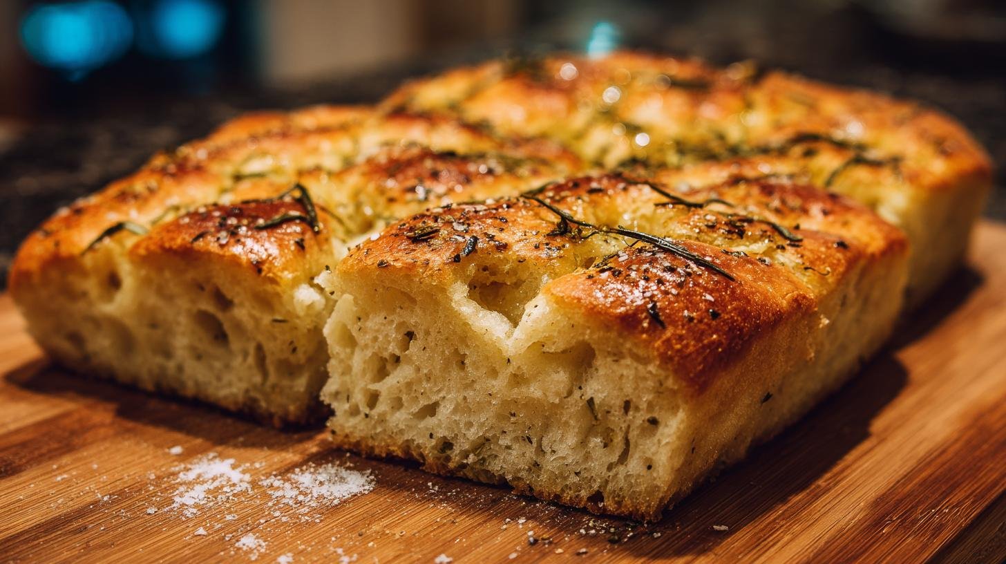 Focaccia alta con olio d’oliva e sale soffice dentro