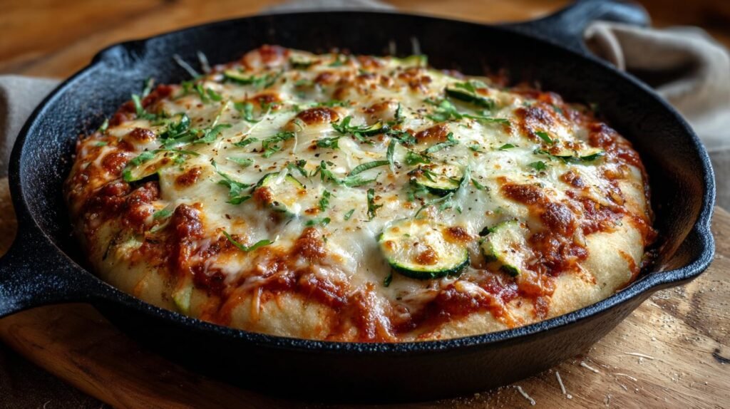 Pizza in padella con mozzarella e zucchine pronta subito