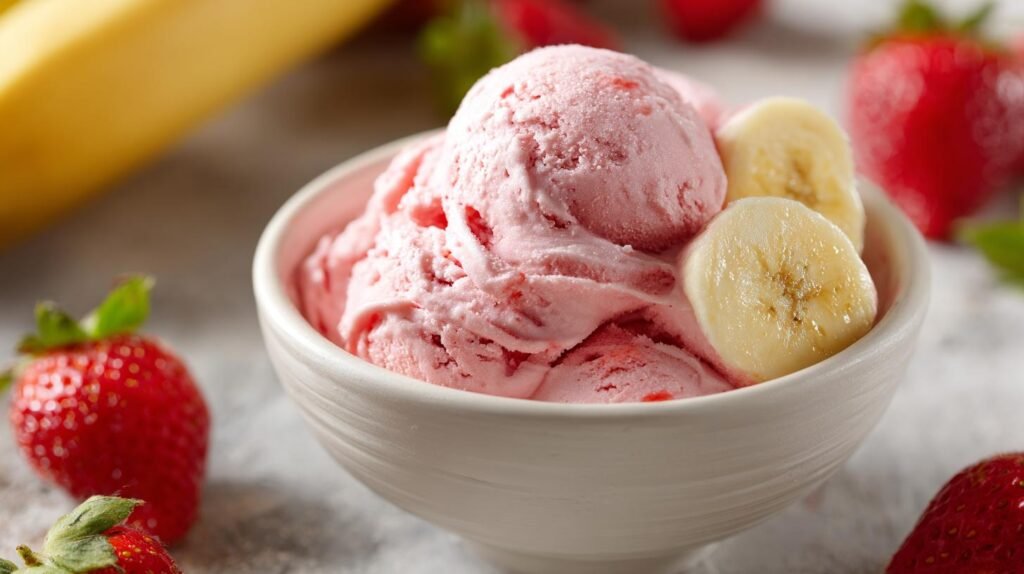 Gelato alla fragola e banana senza zucchero aggiunto