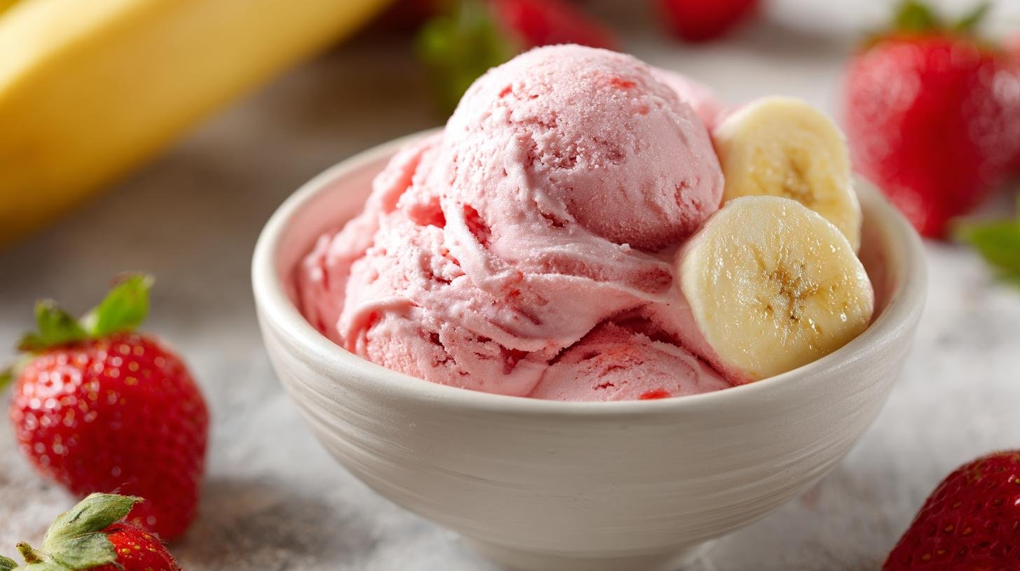 Gelato alla fragola e banana senza zucchero aggiunto