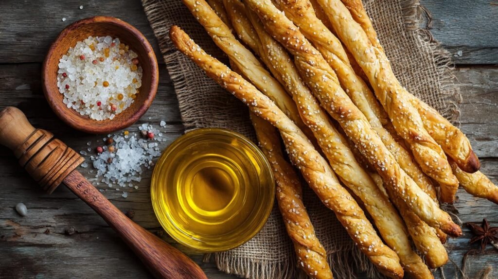 Grissini croccanti con farina bianca e olio fatti in casa