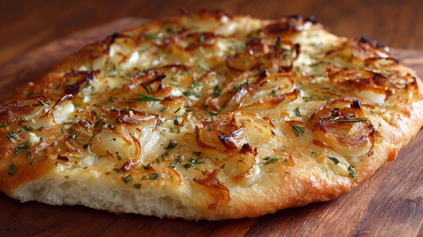 Focaccia sottile con cipolle e olio croccante senza errori