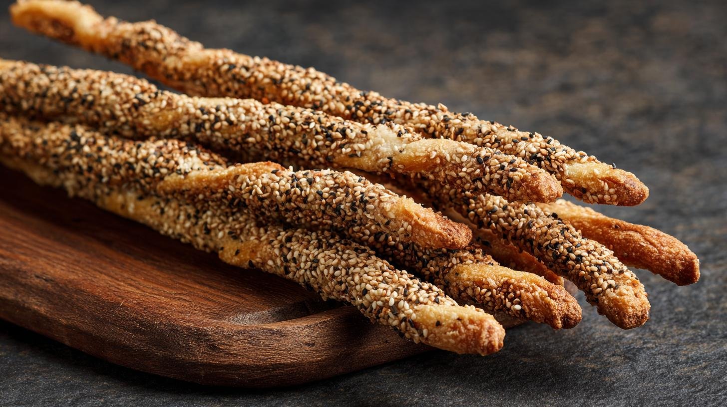 Grissini al sesamo e olio d’oliva croccanti fatti in casa. Conservazione e servizio