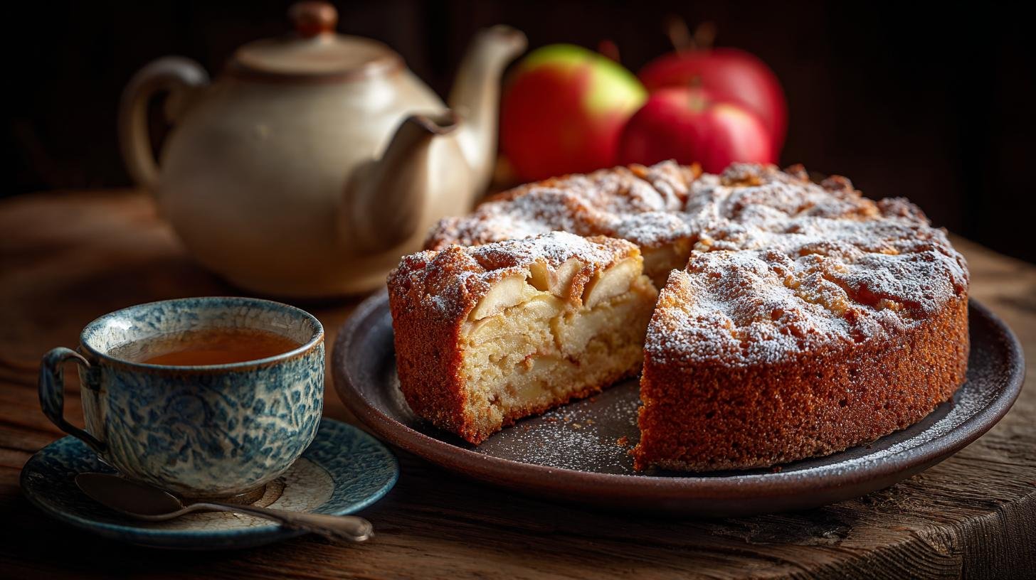 Torta di mele e zucchero semplice per colazione