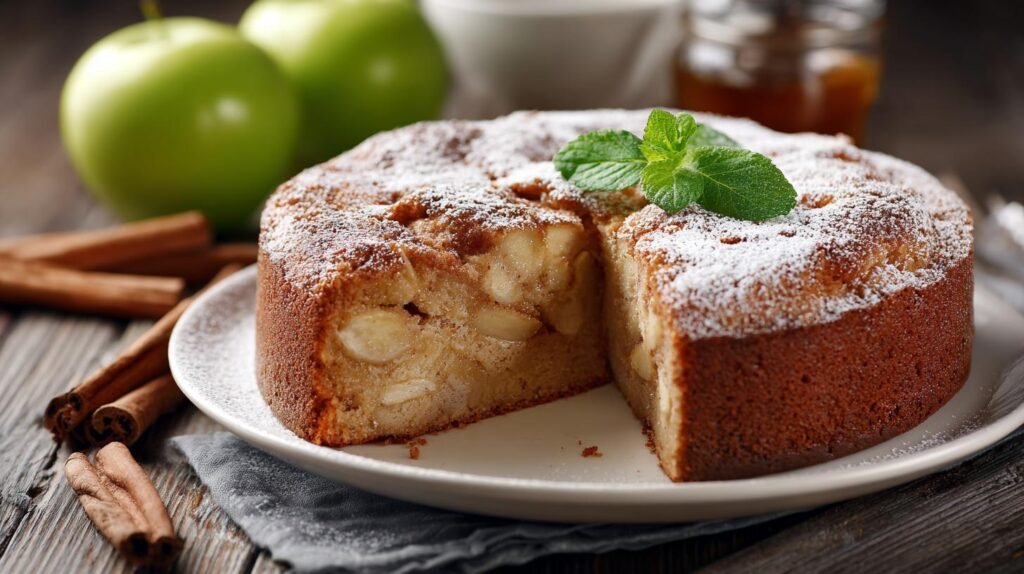 Torta di mele classica con zucchero e cannella umida