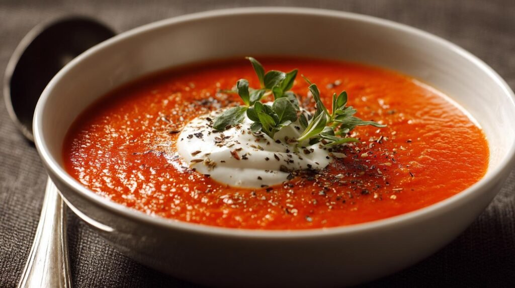 Zuppa pomodori e riso con gusto ricco e profumato