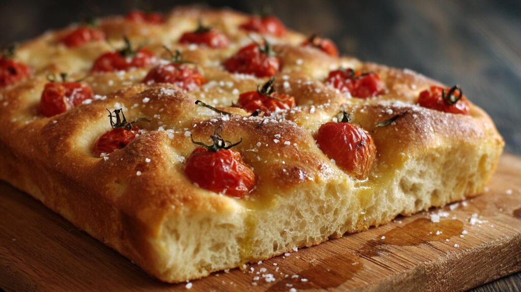 Focaccia con pomodorini e sale grosso pronta subito