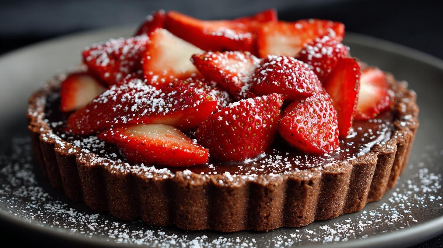 Crostata cacao e fragole con base burro croccante