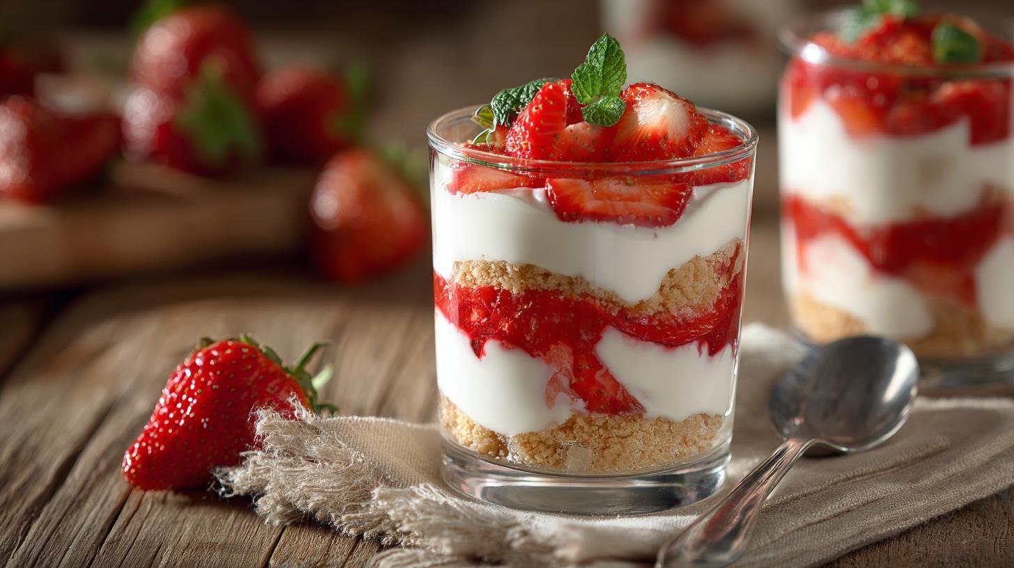 Parfait fragole e panna con strati freschi e leggeri