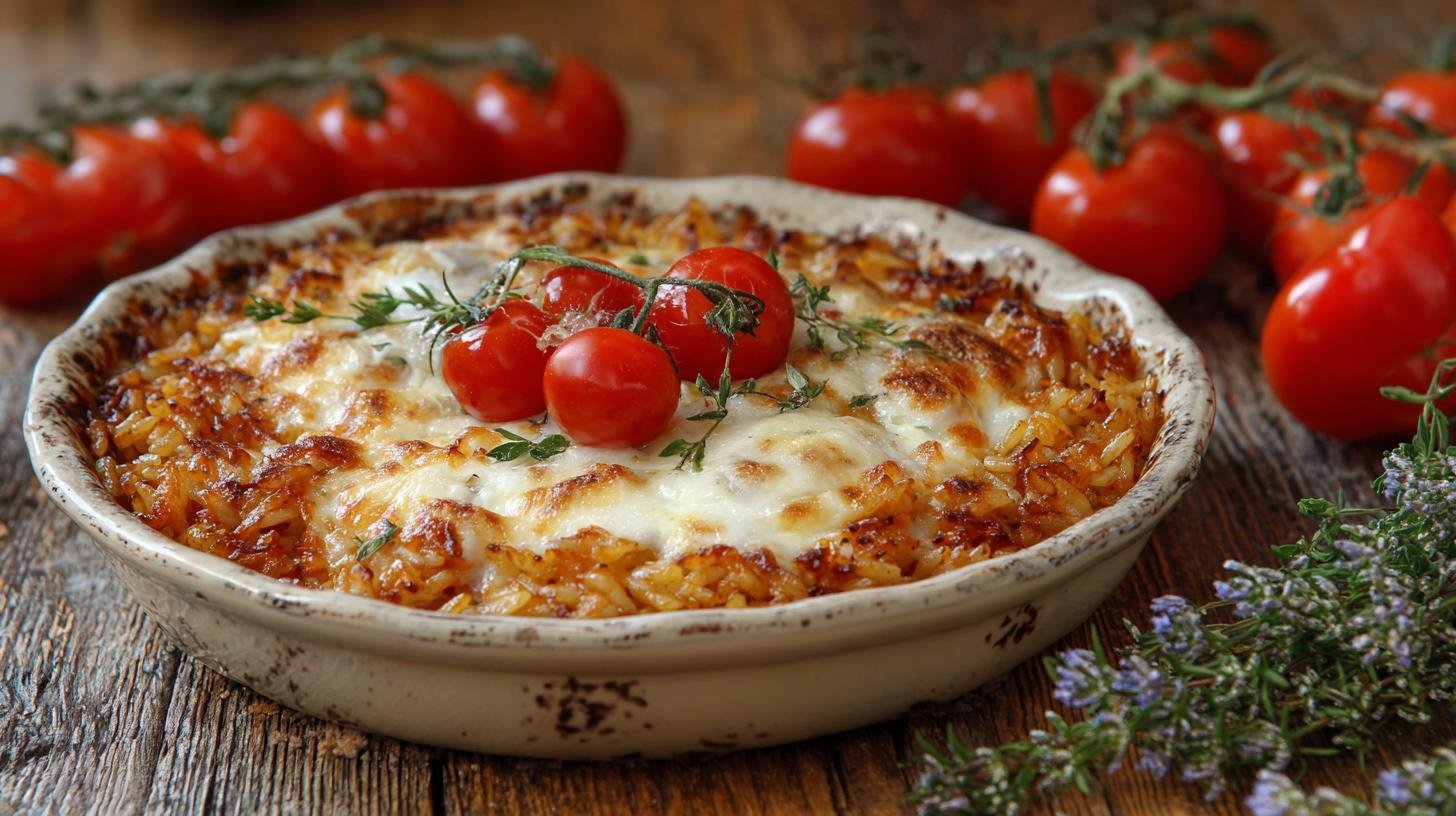 Riso al forno pomodori e mozzarella con cuore morbido