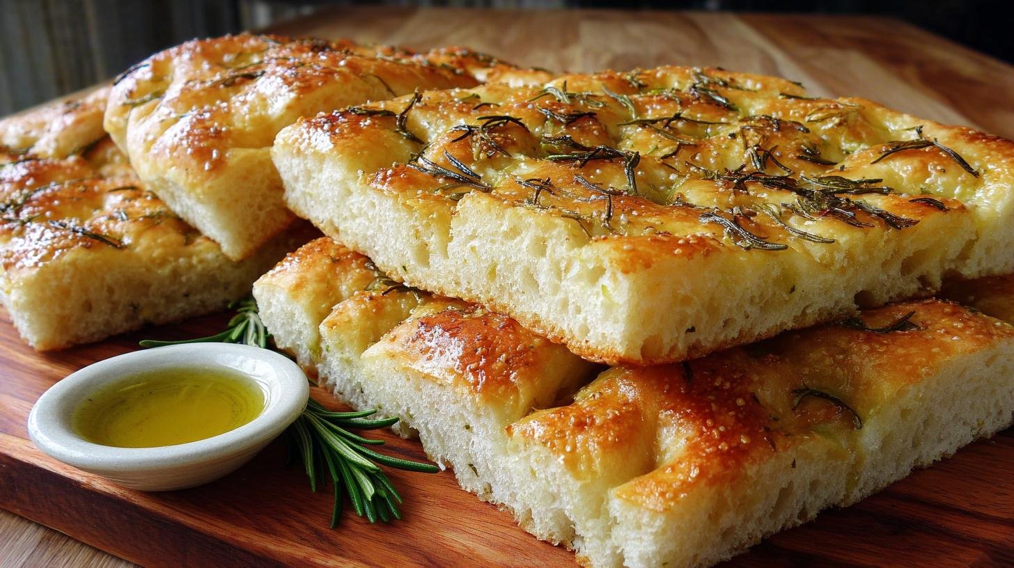 Focaccia alta con rosmarino e olio semplice per principianti